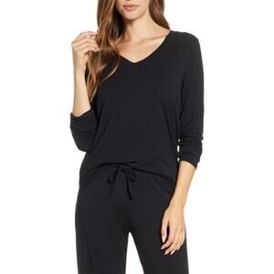 Nordstrom Women's Moonlight V-Neck Long Sleeve Pajama Top In Black 2XS $39